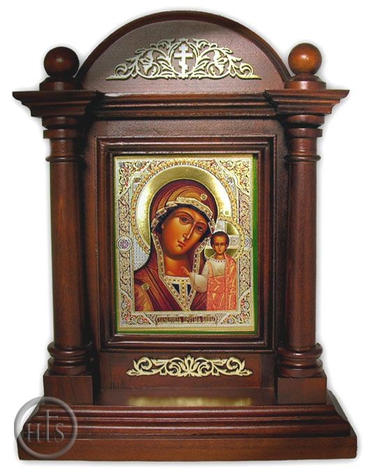 Product Image - Virgin of Kazan Icon in Wood Shrine with Glass