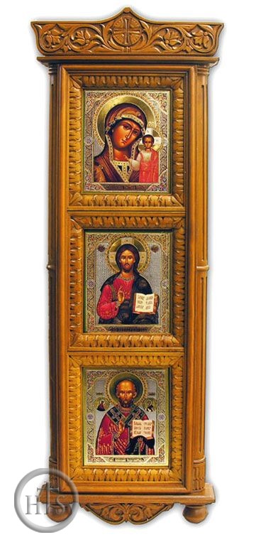 HolyTrinity Pic - 3 Orthodox Christian Icons in Large Wooden Shrine with Glass