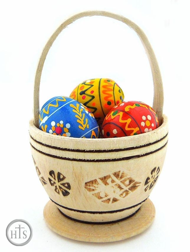 Pic - Set of 3 Mini Baskets with Mini Pysanky Wooden Eggs