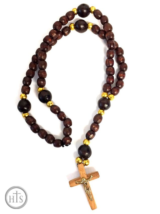 Product Picture - Wooden Rosary  Beads Prayer Rope with Cross, 11