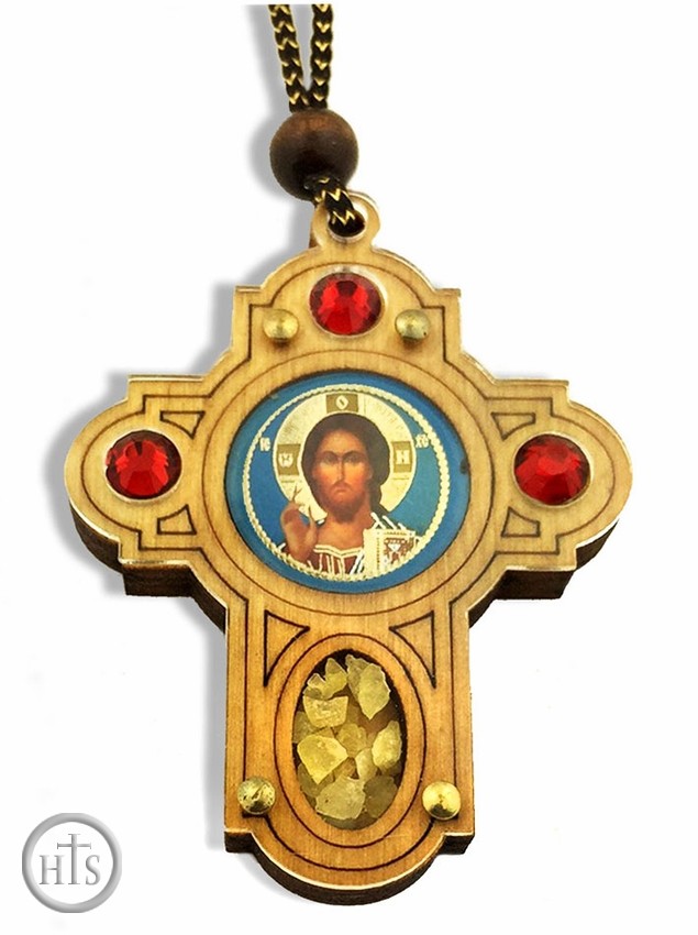 HolyTrinityStore Picture - Wooden Cross on Rope with Christ The Teacher  Icon