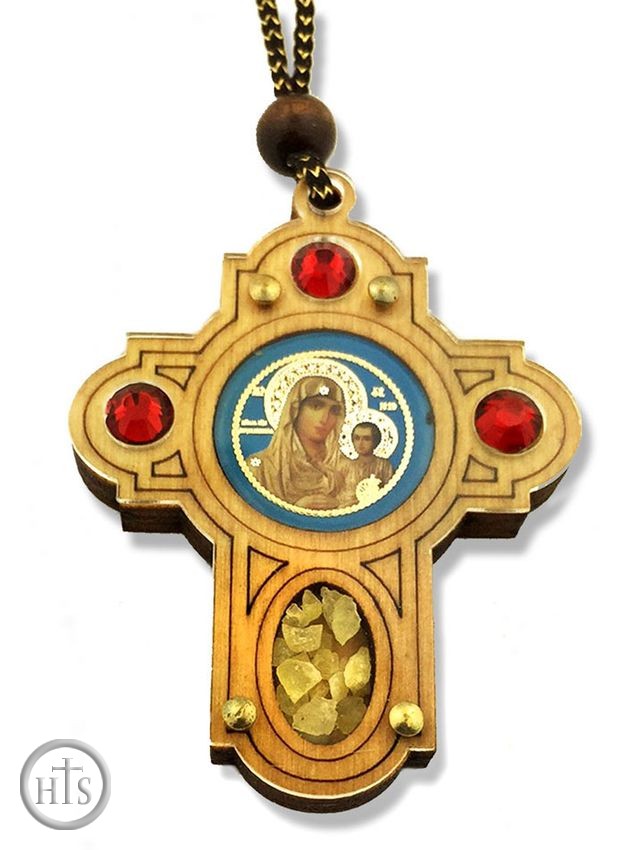 Product Image - Wooden Cross   on Rope with Virgin of Jerusalem Icon