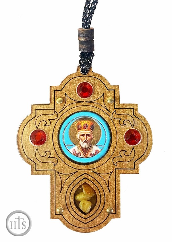 HolyTrinityStore Photo - Saint Nicholas, Wooden Cross Pendant
