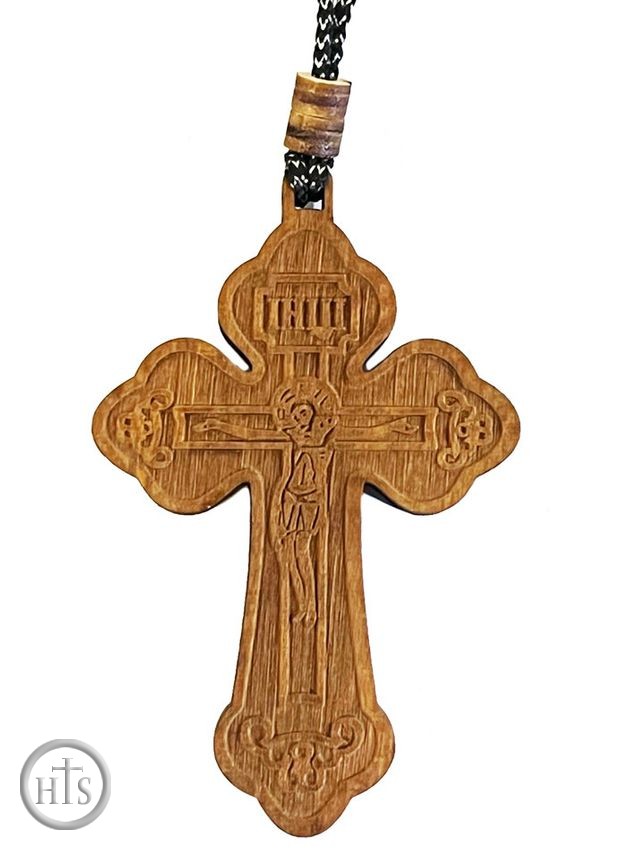 Product Image - 2 Sided Wooden Cross Pendant with Crucifix 