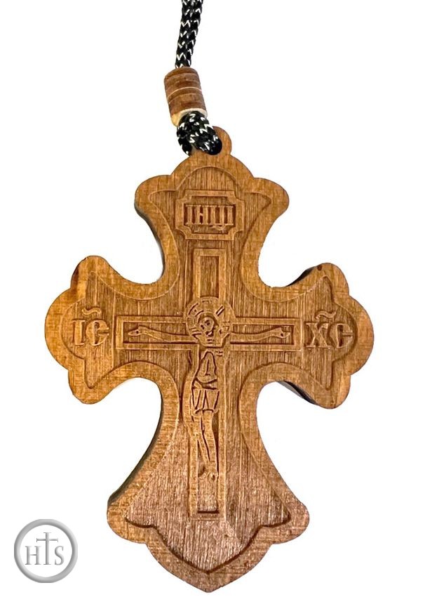 Product Picture - 2 Sided Wooden Cross Pendant on Rope with Crucifix 