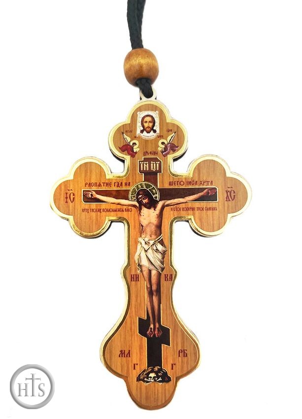 HolyTrinityStore Picture - Three Bar Wooden Cross on Rope