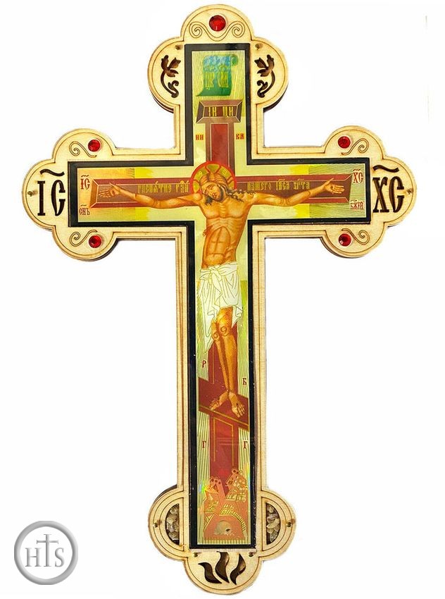 Product Pic - Three Barred Wooden Cross with Crystal Incense