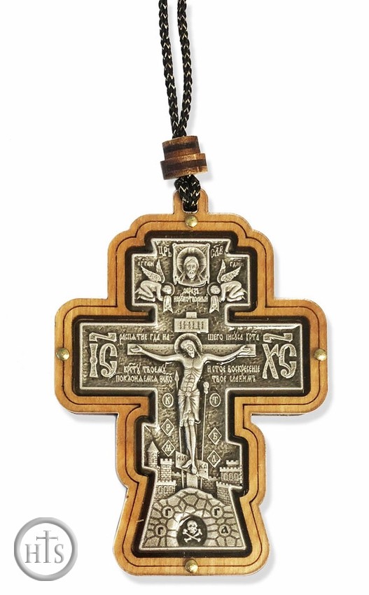 Product Image - Three Bar Wooden Cross with Crucifix on Rope