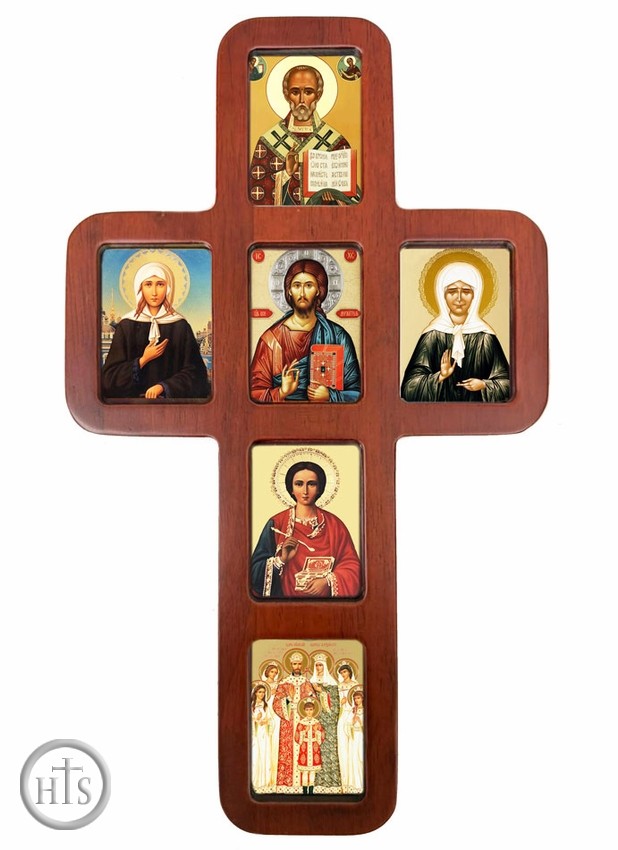 Image - Wooden Cross with Orthodox Saints Icons, Wall Hanging