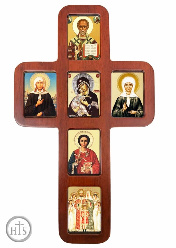 HolyTrinityStore Picture - Wooden Cross with Orthodox Saints Icons, Wall Hanging