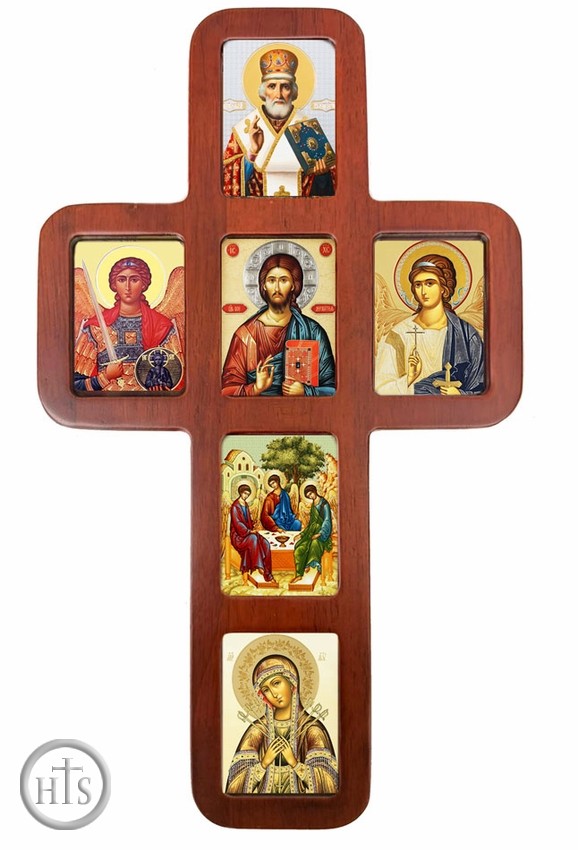 Product Image - Wooden Cross with Orthodox Christian Icons, Wall Hanging