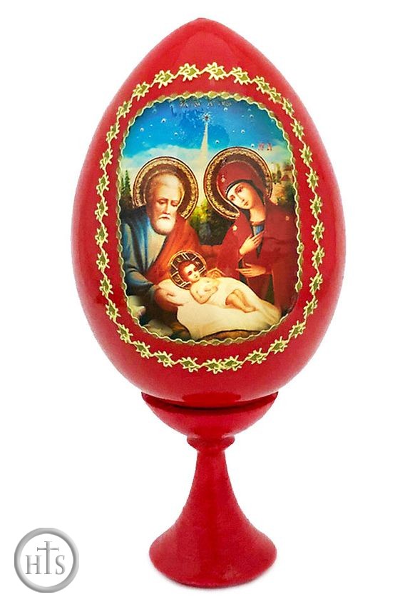 Product Photo - Nativity of Christ, Wooden Icon Egg with Stand