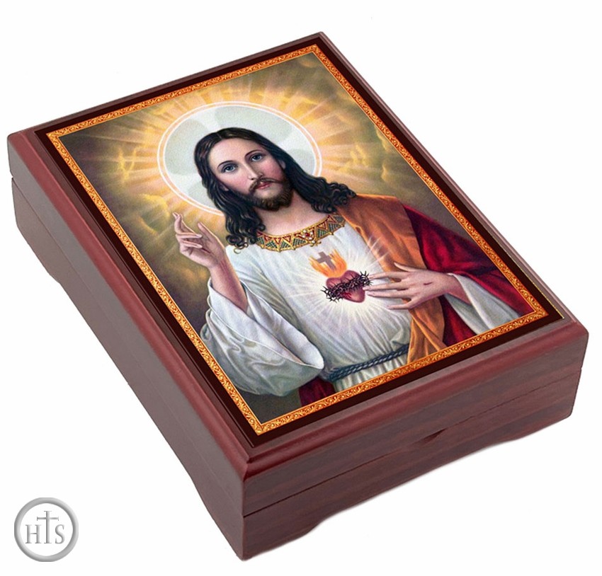 HolyTrinityStore Image - Sacred Heart of Jesus, Wooden Icon Keepsake Box