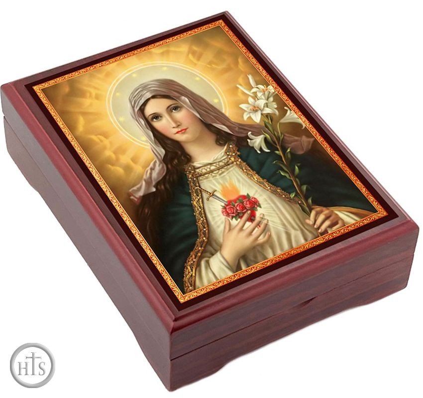 HolyTrinityStore Picture - Immaculate Heart of Virgin Mary, Wooden Icon Keepsake Box