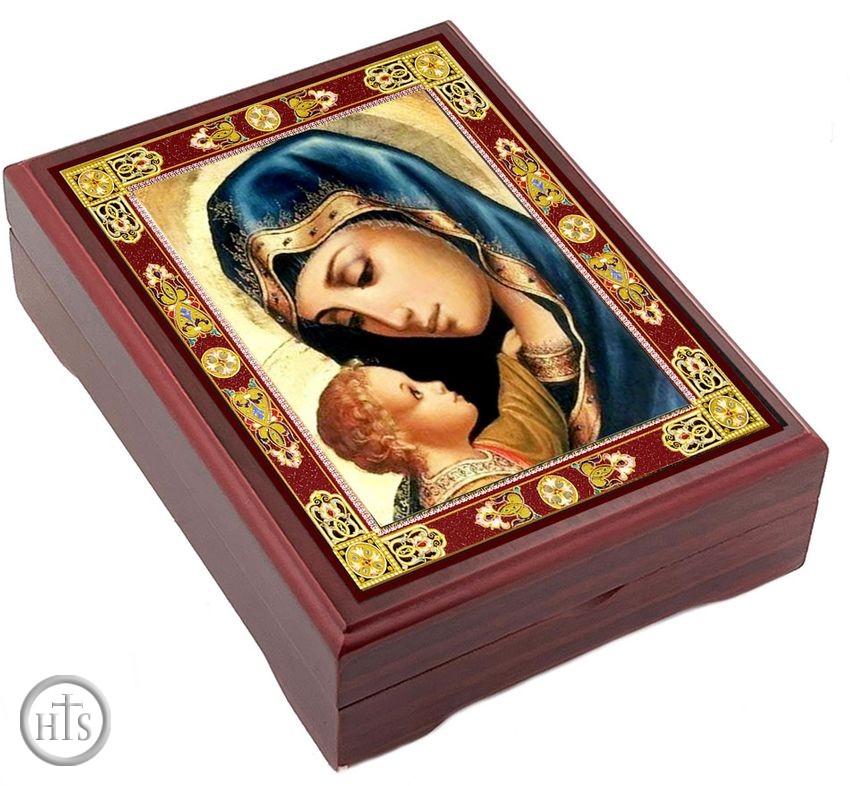 Picture - Virgin Mary in Blue, Wooden Icon Keepsake Box