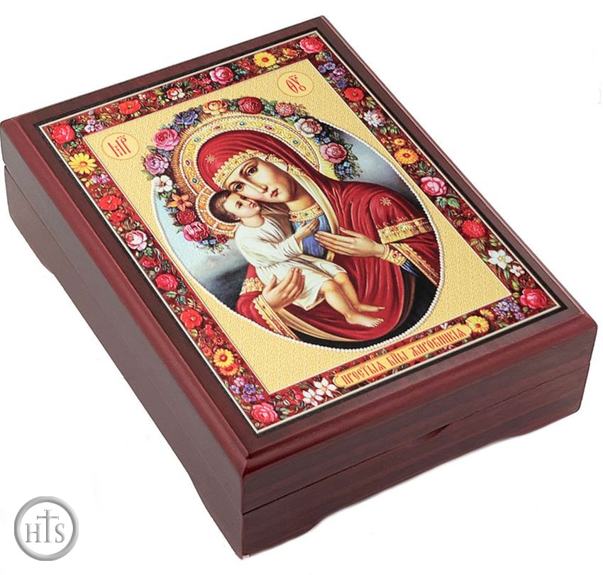 Product Photo - Virgin Mary Zirovitskaya - Flowers, Wooden Icon Keepsake Box