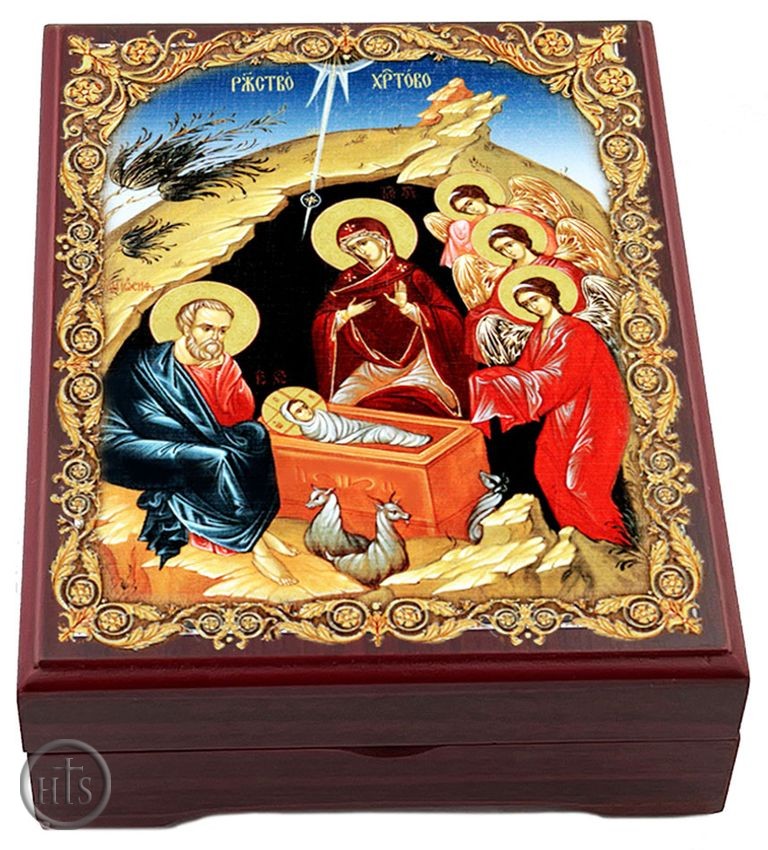 Product Pic - Nativity of Christ With Angels, Wooden Icon Keepsake Box