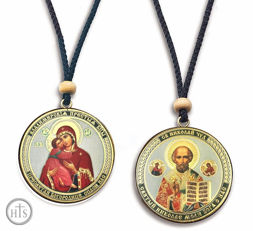 HolyTrinity Pic - Virgin of Vladimir & St Nicholas, Reversible Icon on Rope