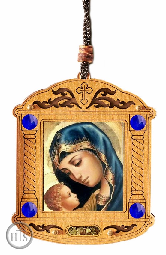 Product Pic - Madonna and Child, Wooden Icon Shrine Pendant on Rope