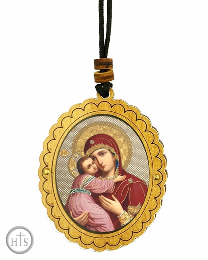 Product Picture - Virgin of Vladimir, Wooden Icon Pendant on Rope