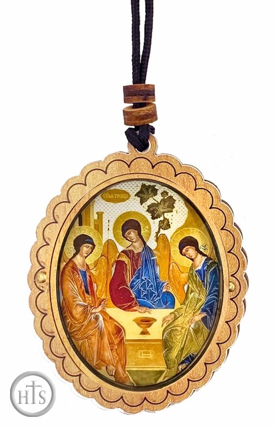 Product Image - The Holy Trinity, Wooden Icon Pendant on Rope