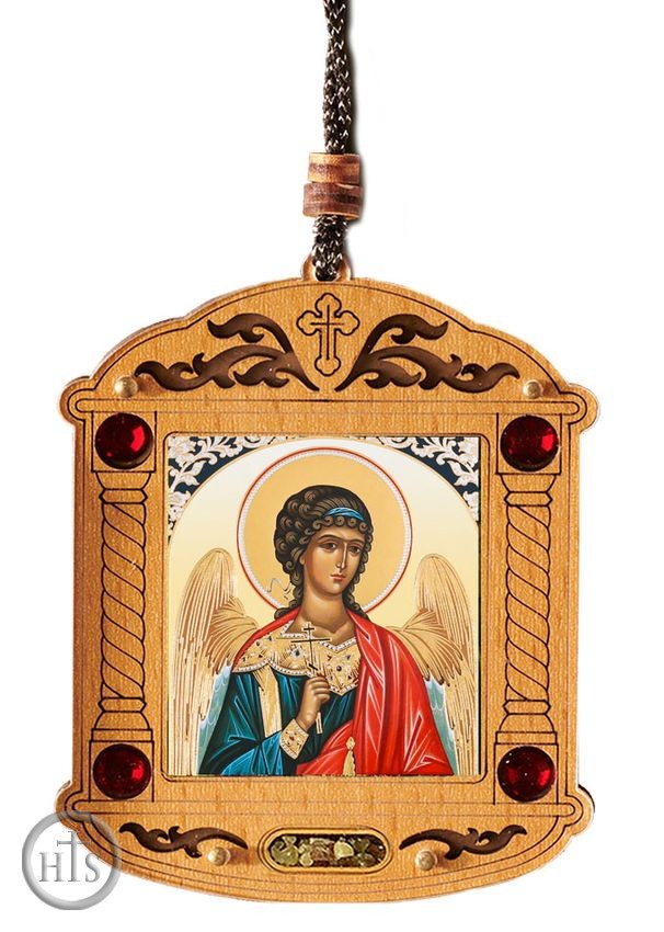Product Photo - Guardian Angel, Wooden Icon Shrine Pendant on Rope