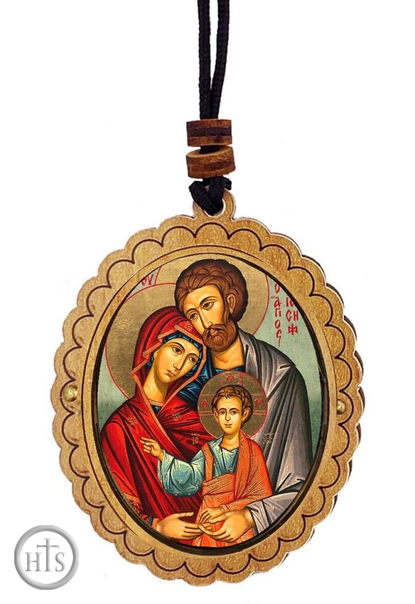 Image - The Holy Family, Wooden Icon Pendant on Rope
