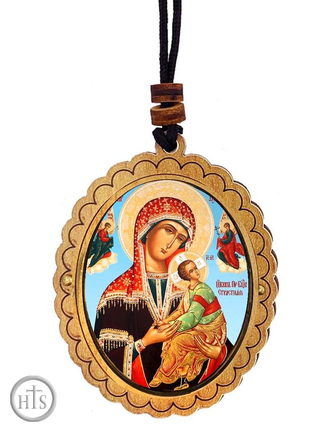 HolyTrinityStore Picture - Virgin Mary of Passion, Wooden Icon Pendant on Rope