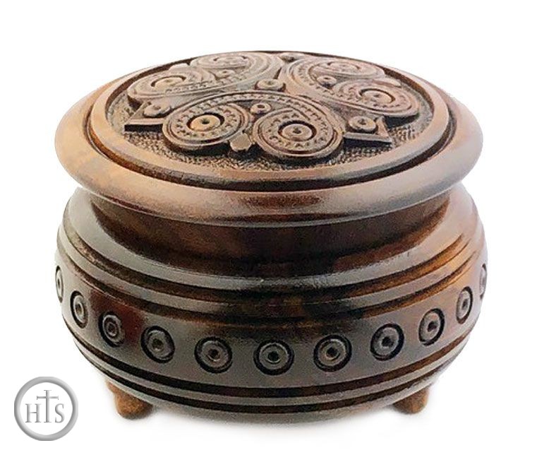 HolyTrinityStore Picture - Hand Carved Wooden Box, Rosary Keepsake Holder 