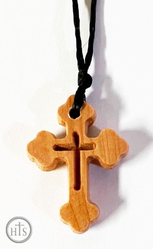 Product Pic - Small Wooden Neck Cross on Black Cord 