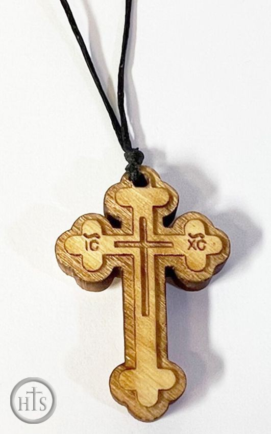 HolyTrinityStore Picture - Small Wooden Neck or Car Cross IC XC  on Black Cord 