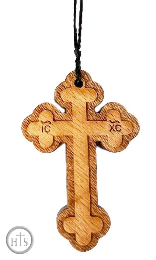 Photo - Wooden Cross Necklace ICXC on Black Cord 