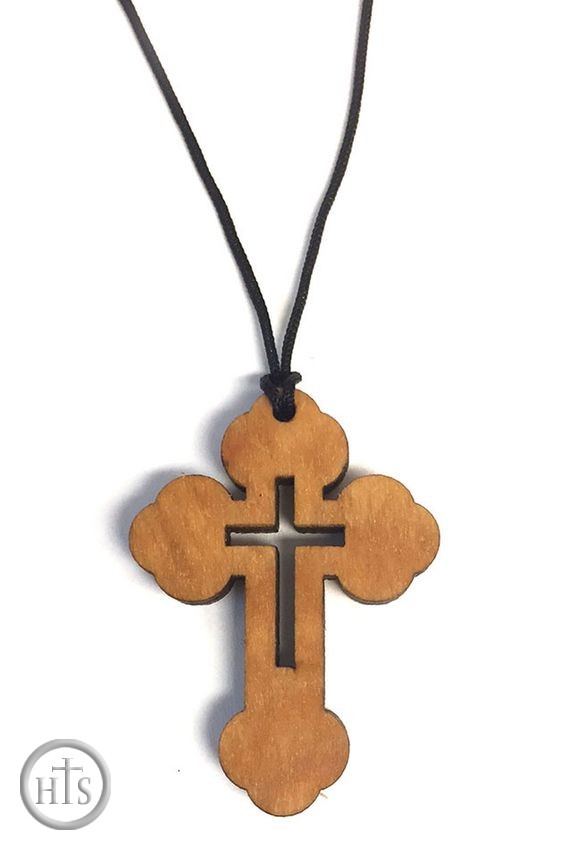 Pic - Wooden Neck Cross on Black Cord 