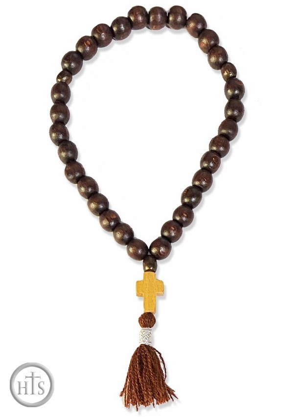Product Photo - Wooden Prayer Beads Rope with Cross, 30 Knots