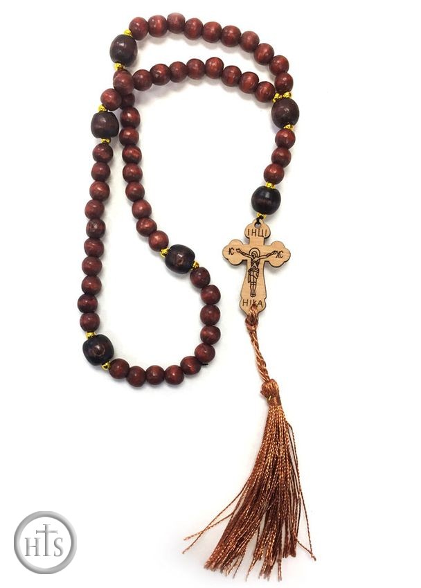 Photo - Wooden Prayer Rosary Beads Rope with  Cross, 50 Knots