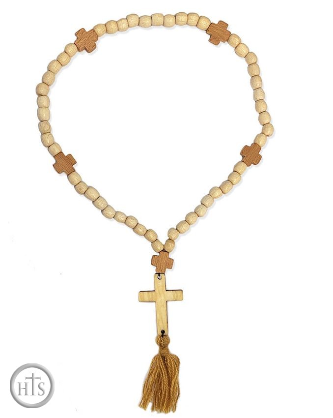 Product Image - Wooden Prayer Beads Rope with Cross, 50 Knots
