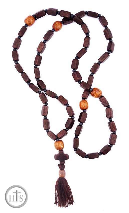 Photo - Wooden Prayer Beads Rope, Rectangle Shape,  50 Knots