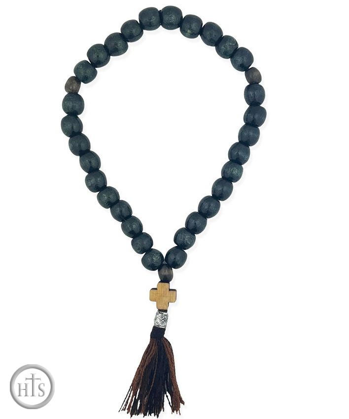 Product Image - Wooden Prayer Beads Rope with Cross, 33 Knots