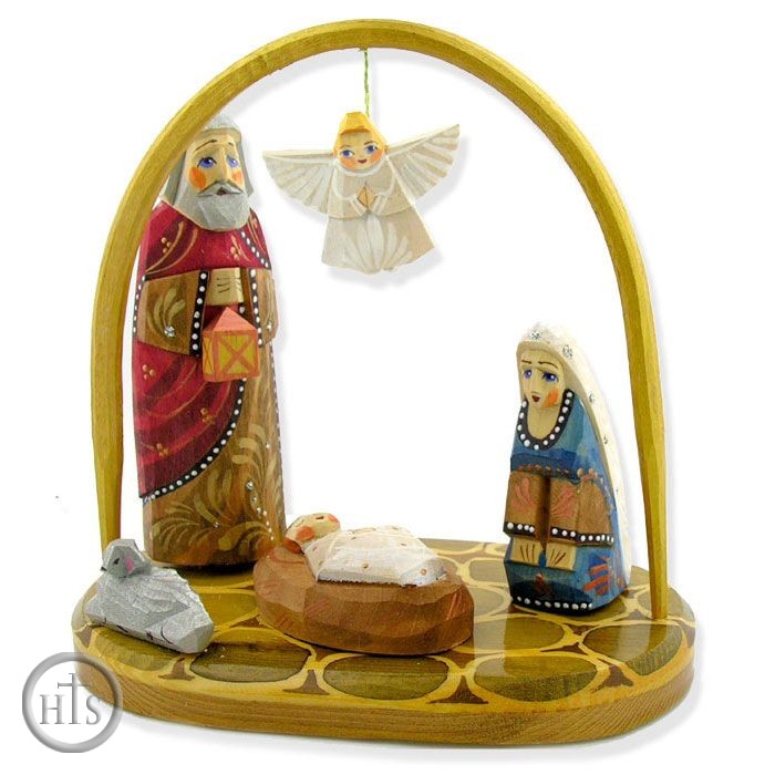 Photo - Wooden Set Nativity of Christ with Angel, Hand Carved