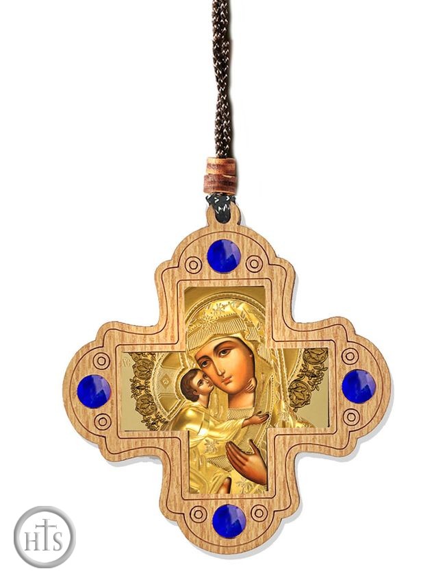 Pic - Wooden Cross on Rope with Virgin Mary Feodorovskaya Icon