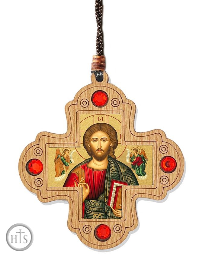 Product Photo - Car / Room Wooden Cross on Rope with The Christ Icon