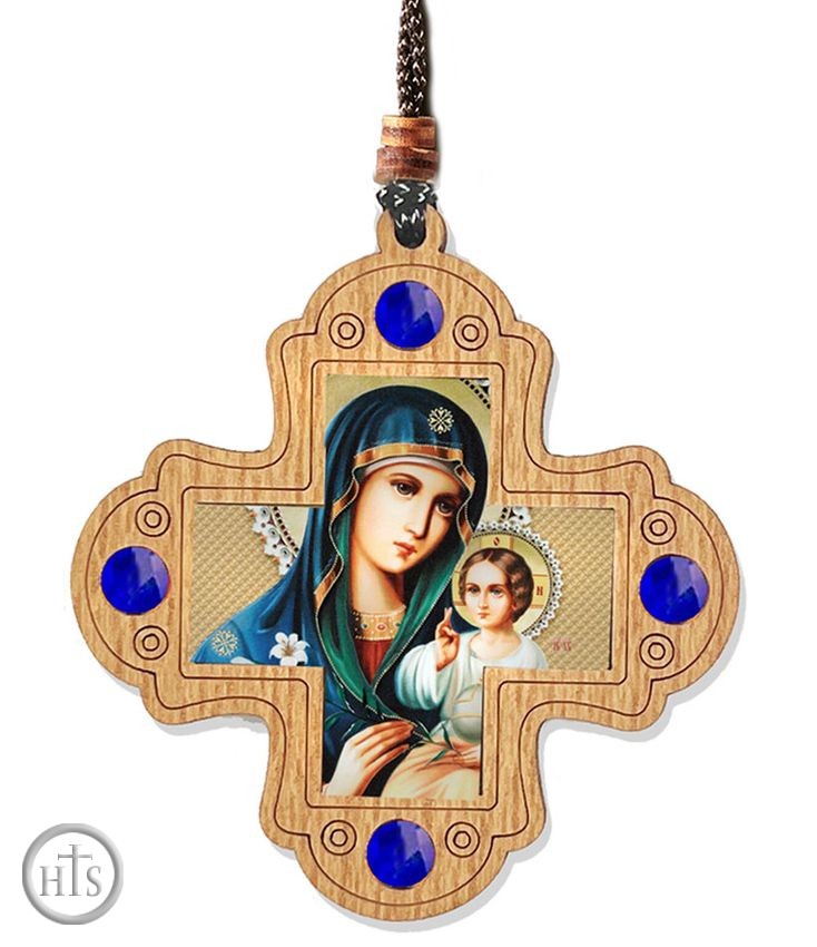 Product Image - Wooden Cross on Rope with Virgin Mary Eternal Bloom Icon