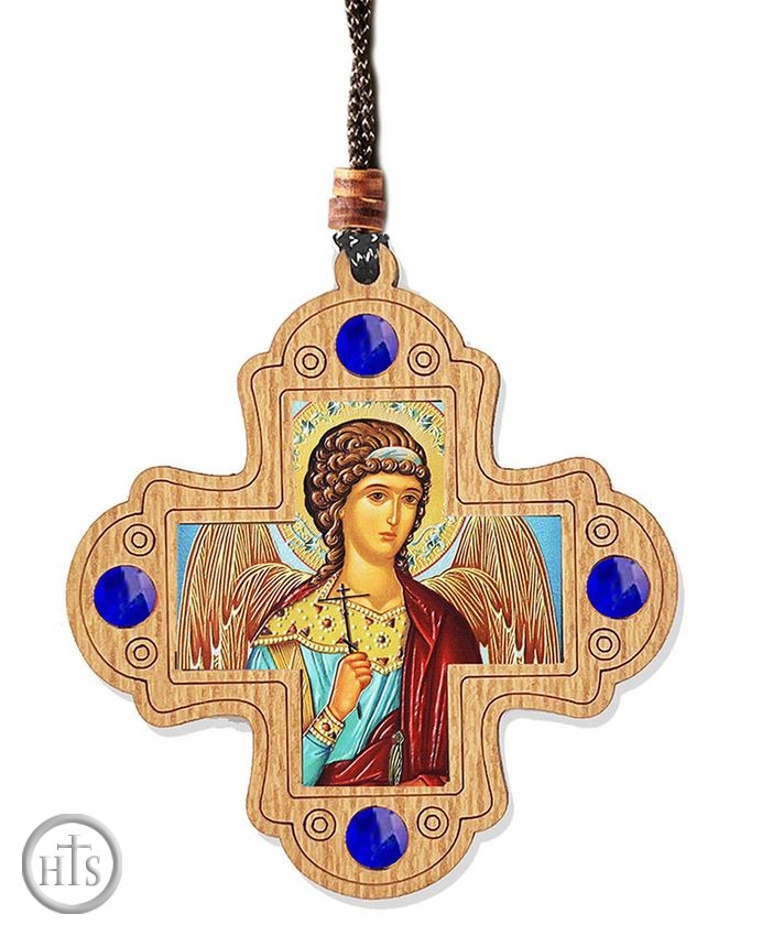 Pic - Wooden Cross on Rope with Guardian Angel Icon