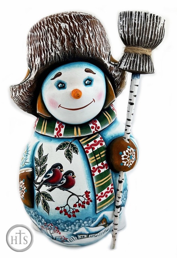 Pic - Wooden Snowman Figurine, Handmade 