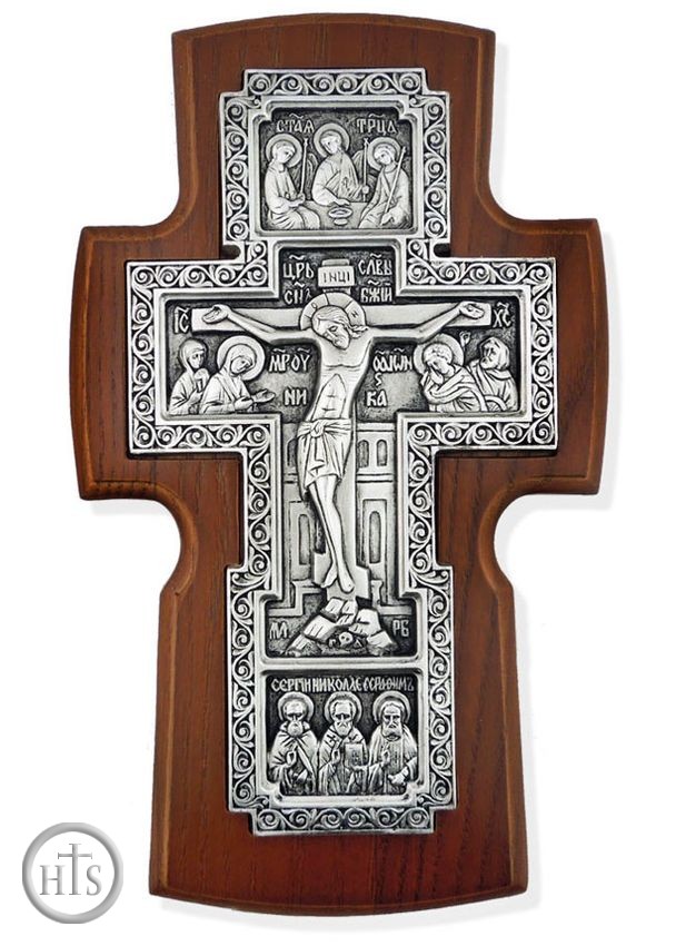 Product Photo - Old Russian Style Wooden Wall Cross, Silver Plated 999