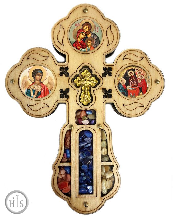 Photo - Wooden Wall Cross with Mini Icons and Crystal Incense